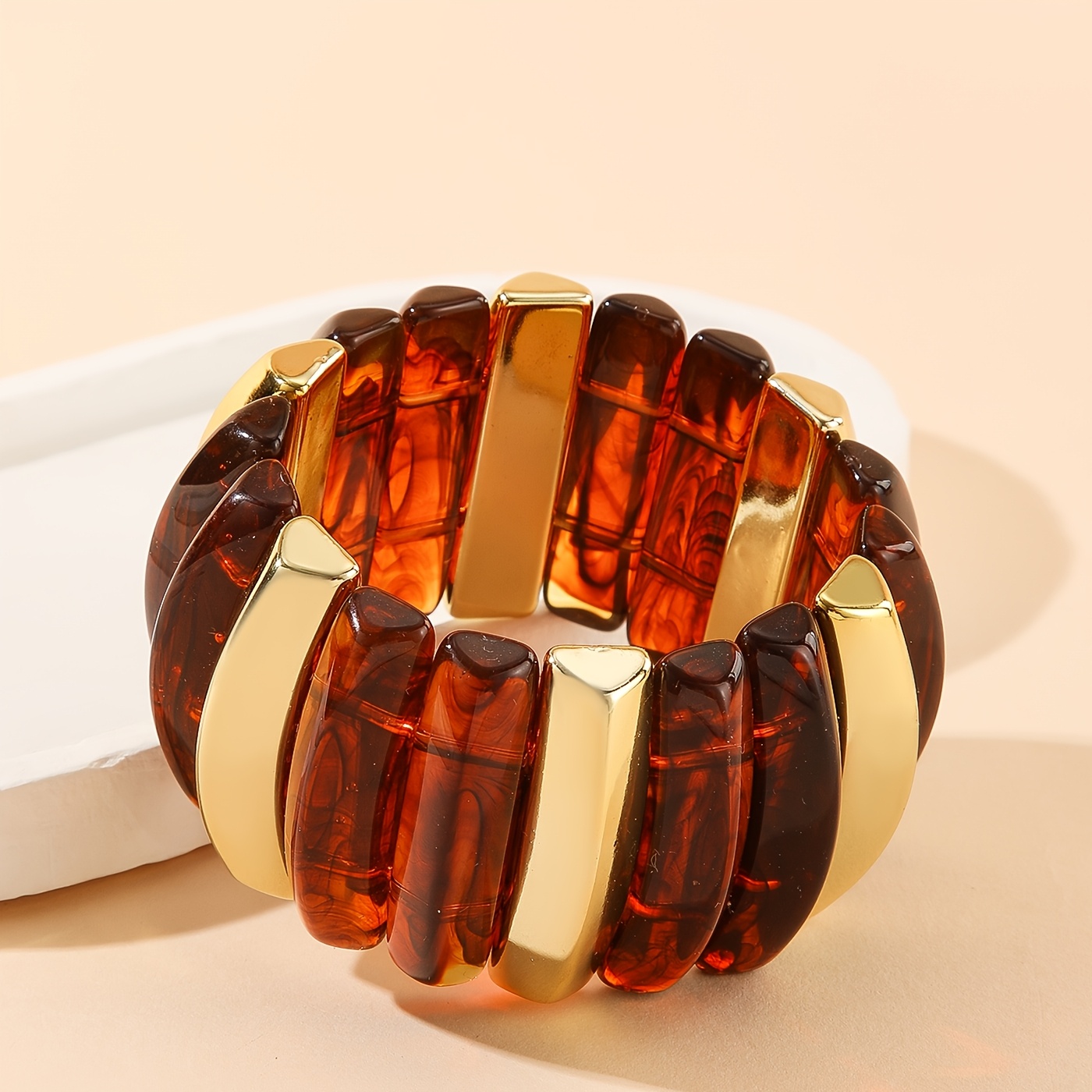 Vintage Tortoiseshell Wide Bangle, Light Luxury Design